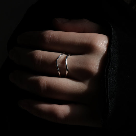 Sterling Silver Double Layer Ring | Open Adjustable Stackable Rings