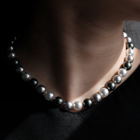 Off White Grey Black Mixed Colour Choker | 10mm Pearl Necklace