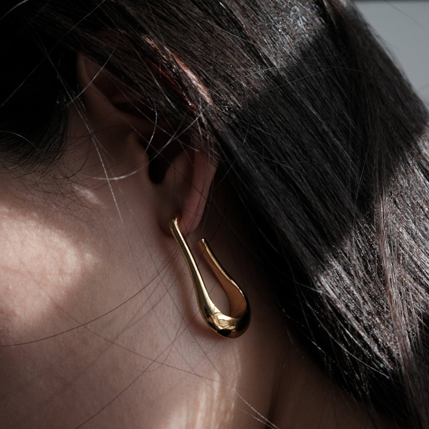 Gold Short Falling Drop Earring | Bold Huggie Hoop Earrings