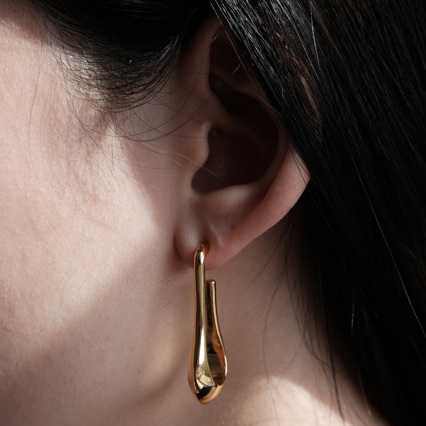 Gold Short Falling Drop Earring | Bold Huggie Hoop Earrings