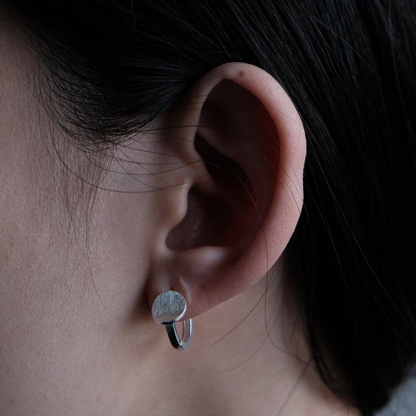 Silver & Gold Brushed Disk Earrings | Round Circle Hoop Earring