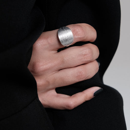 Sterling Silver Curved Dome Ring | Chrome & Brushed Minimal Rings