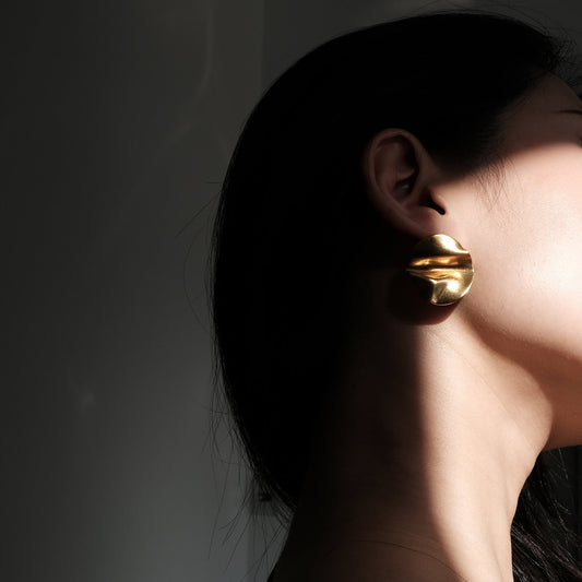 Gold Hammered Studs Earrings | Chunky Circle Disc Round Earrings