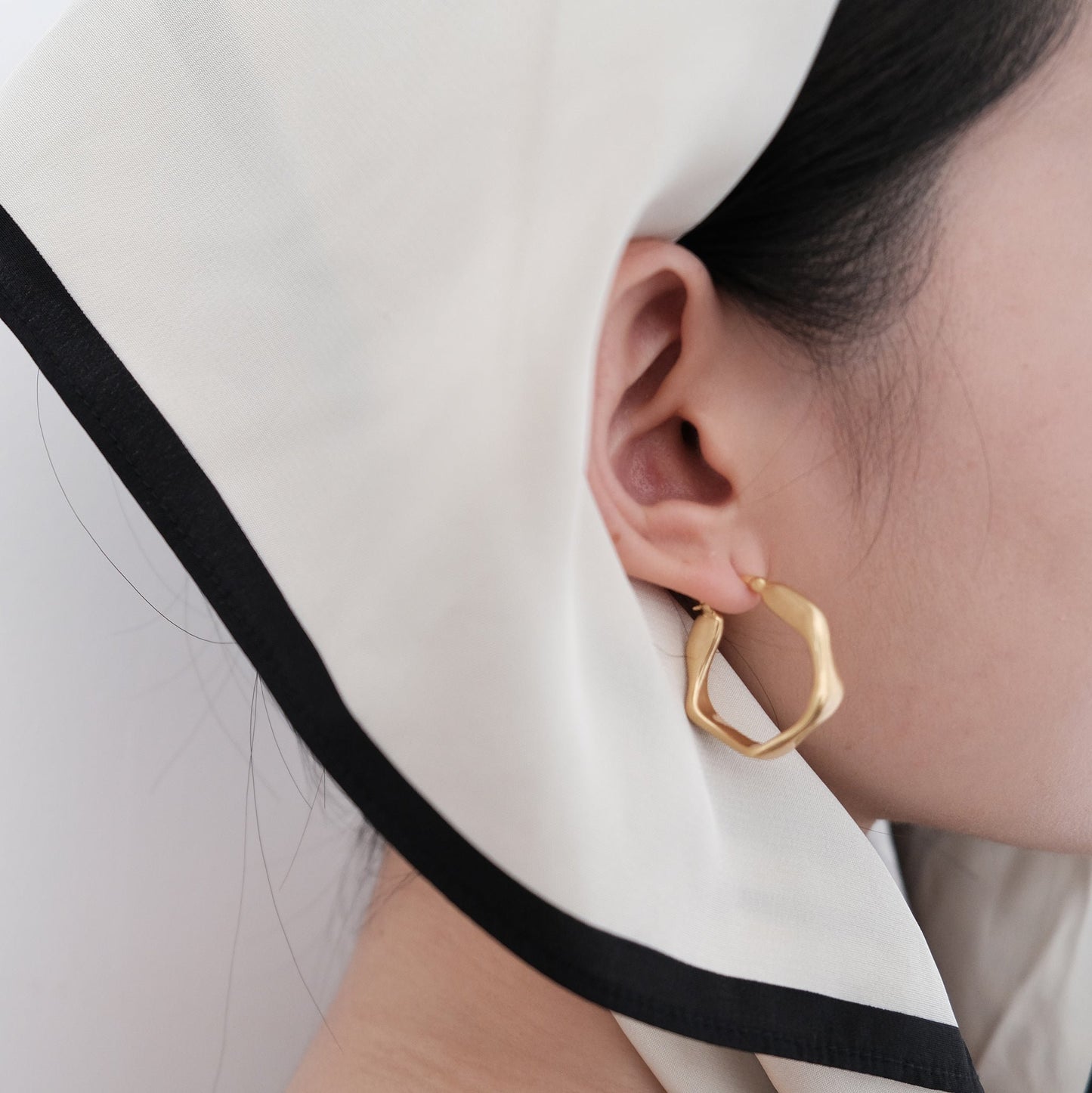 Gold Octagon Hoop Earring | Creole Huggie Earrings