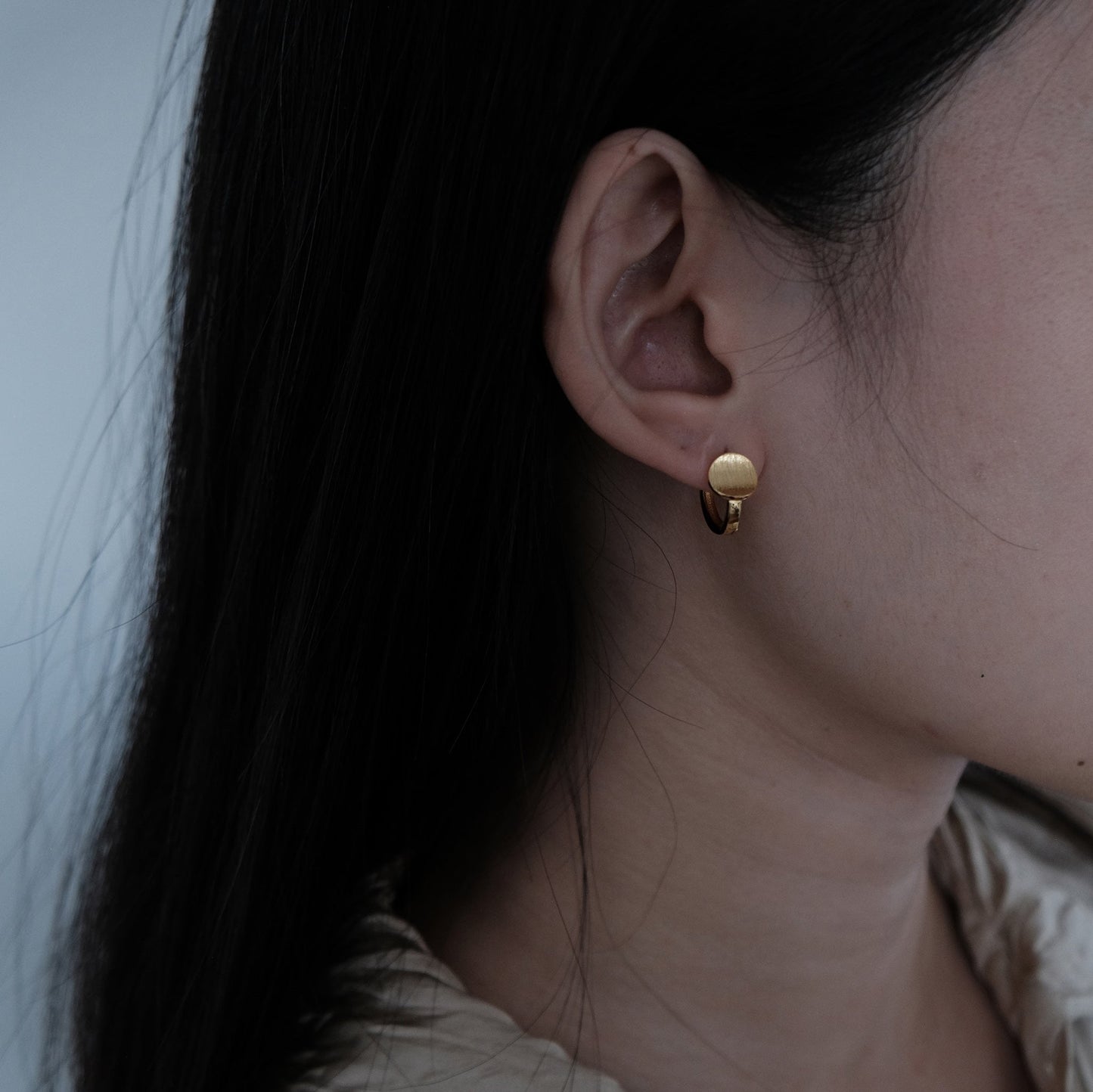 Silver & Gold Brushed Disk Earrings | Round Circle Hoop Earring