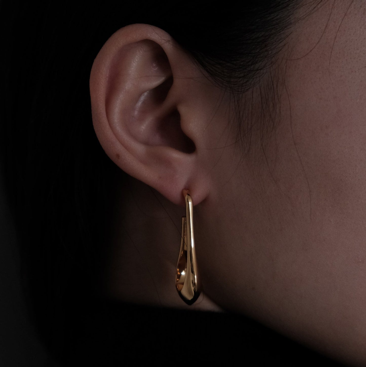 Gold Short Falling Drop Earring | Bold Huggie Hoop Earrings