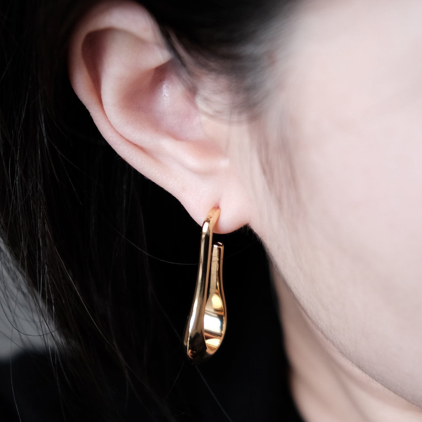 Gold Short Falling Drop Earring | Bold Huggie Hoop Earrings