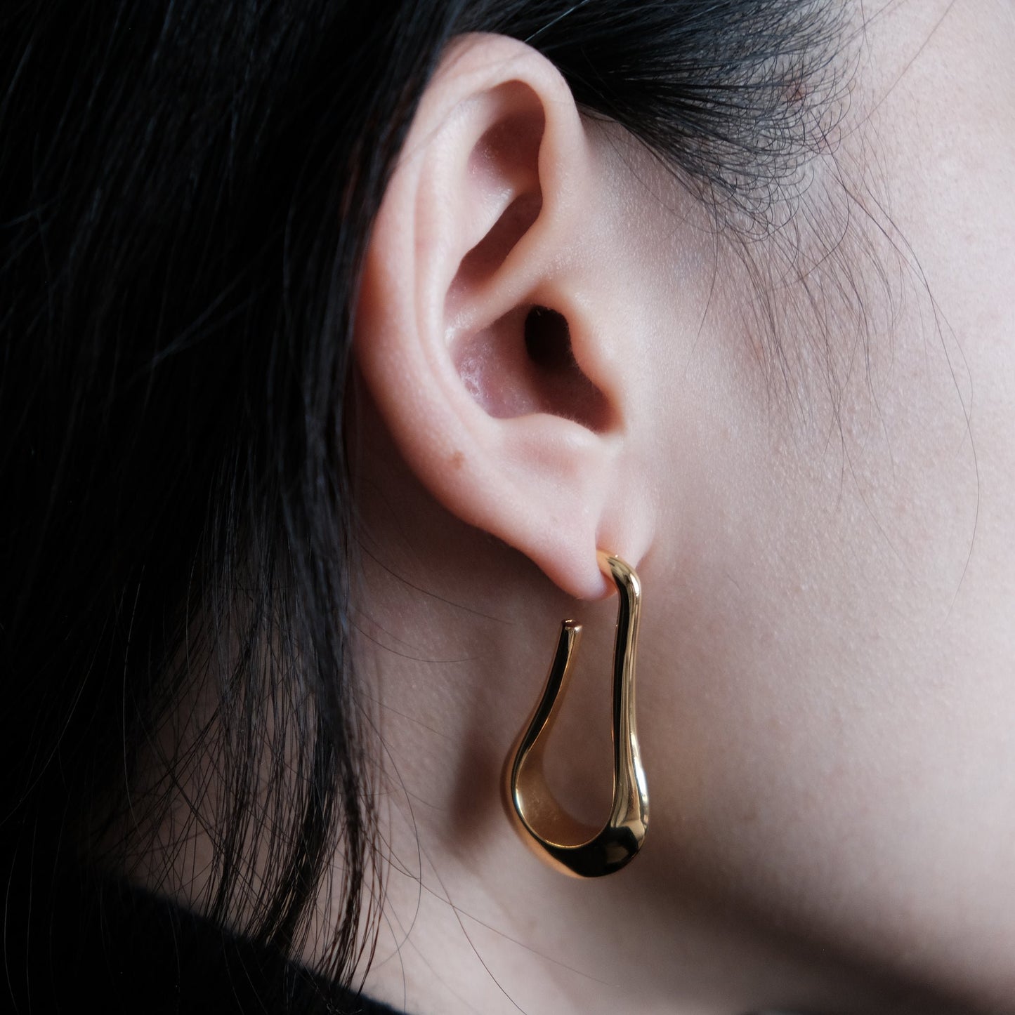 Gold Short Falling Drop Earring | Bold Huggie Hoop Earrings